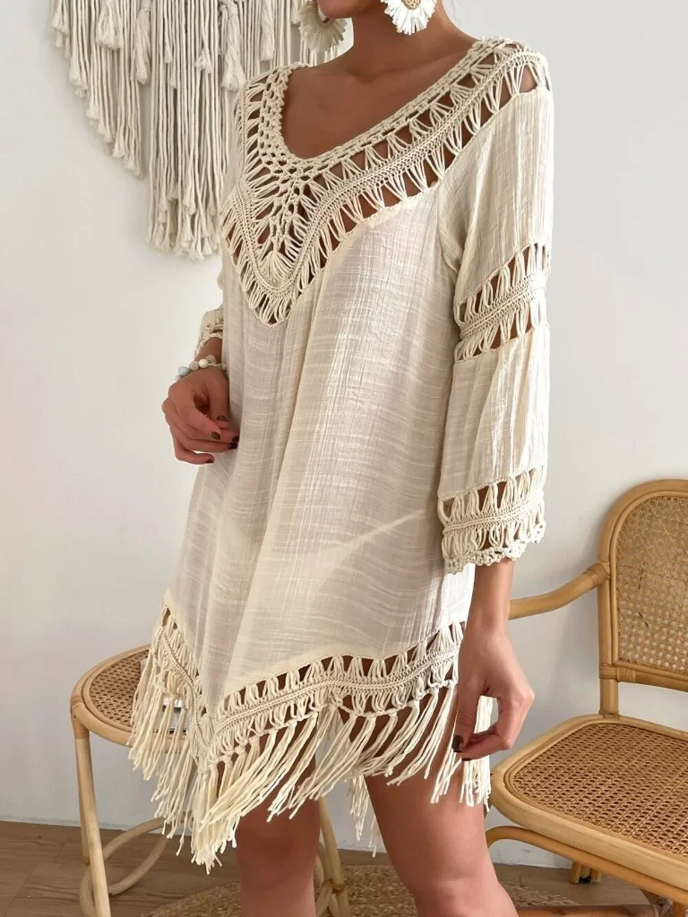 Apricot Women's Hollow Out Knitted Cover Up